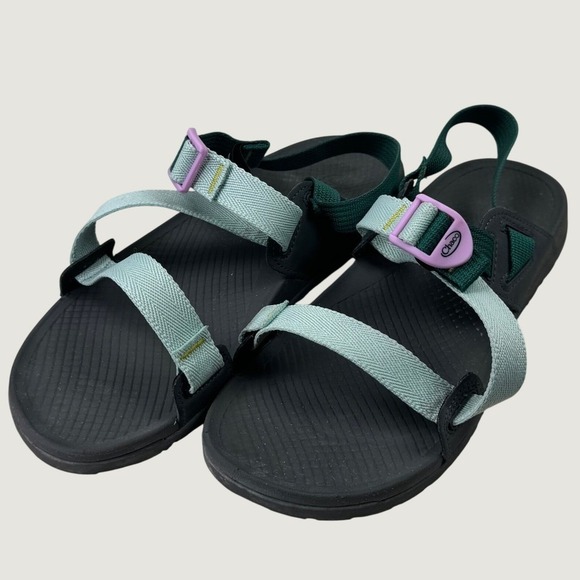 Chaco Shoes - Chaco Lowdown Strappy Sandals Womens 9 Mint Teal Pink Buckle Hiking Gorpcore